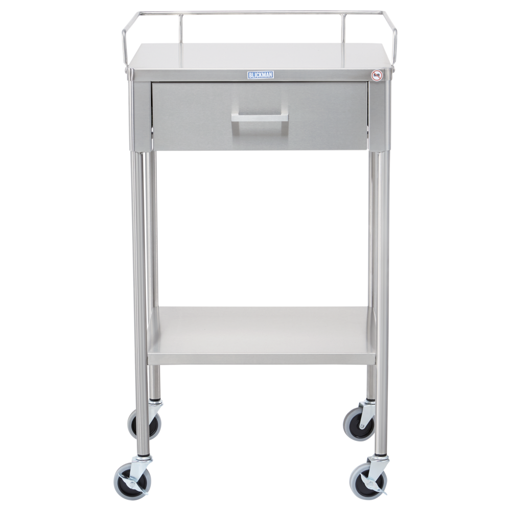 Blickman Utility Table with Shelf, Drawer and Side Rail (Stainless)
