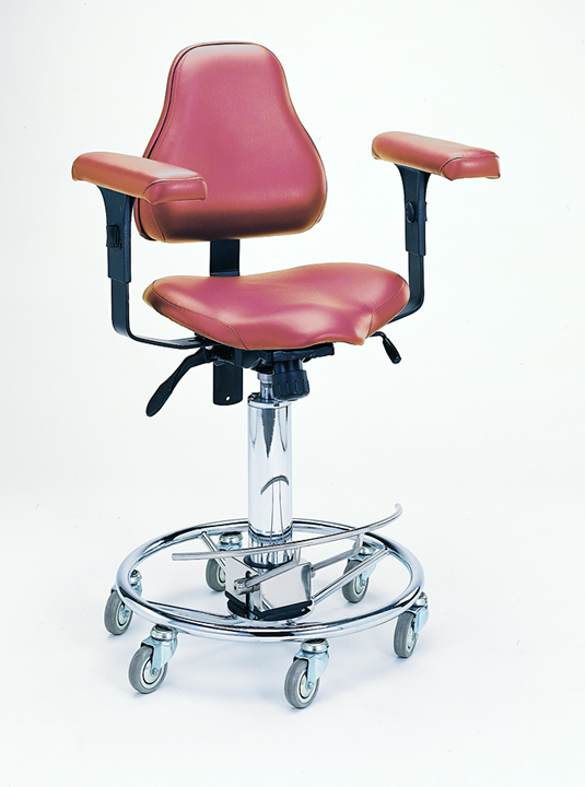 Pedigo Surgeon's Stool, Hydraulic, Foot Operated, Contoured Seat, Adj. Armrests & Backrest